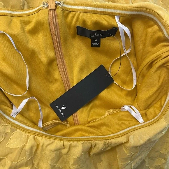 Lulus True Lover Mustard Yellow Burnout Floral Strapless Mini Dress Womens M NWT - Picture 6 of 10